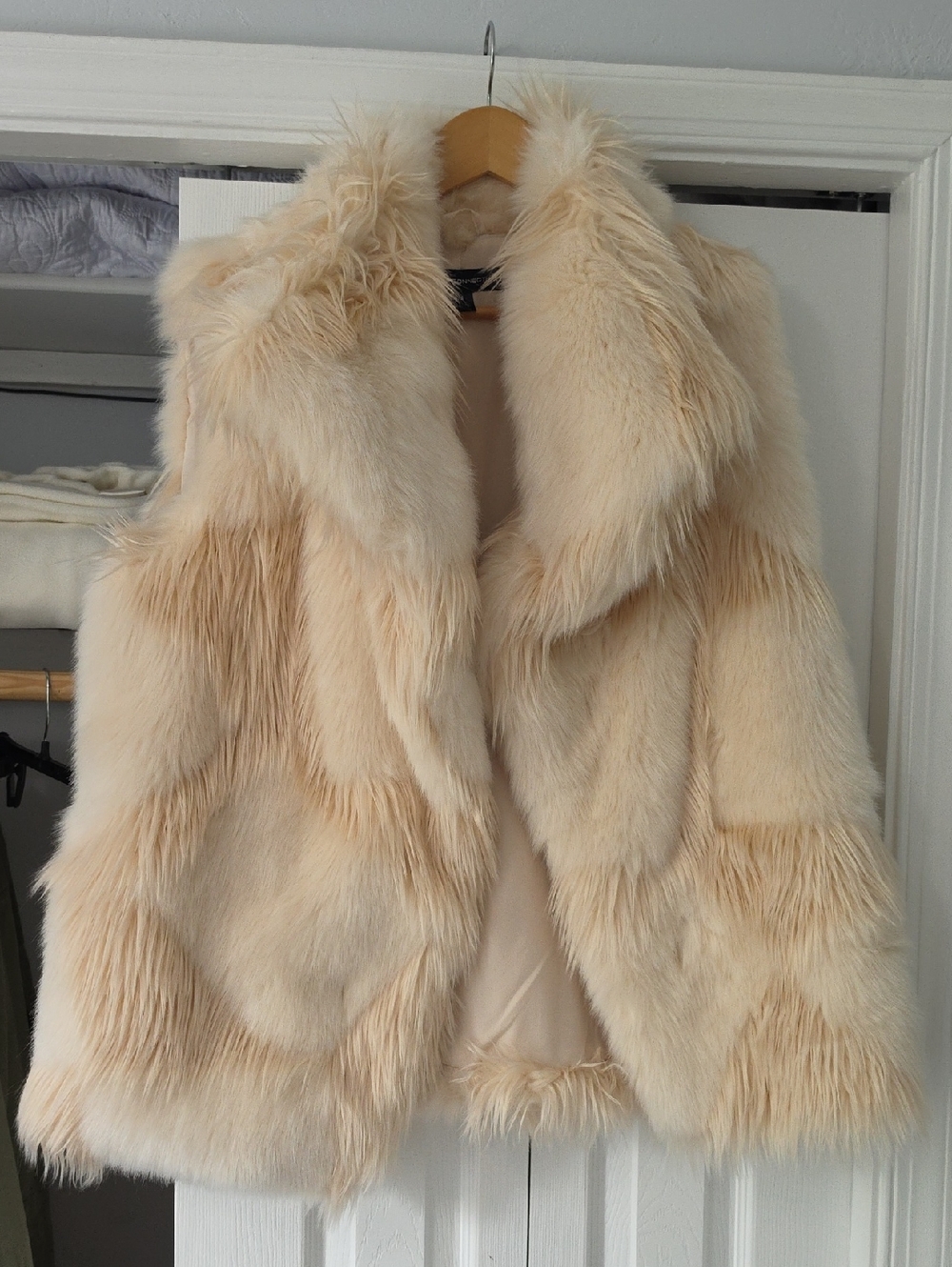 French Connection Cream Faux Fur Vest - Soft Sleeveless Layer
